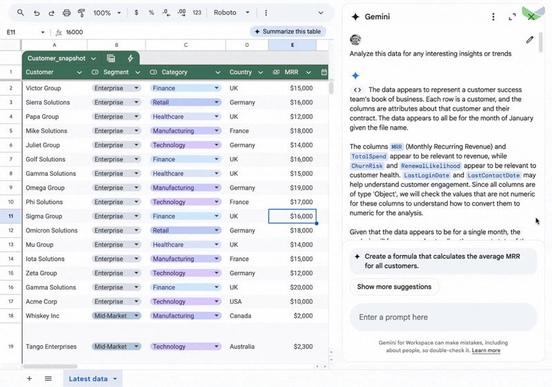 Google Sheets nâng cấp mạnh mẽ với AI Gemini tích hợp mới